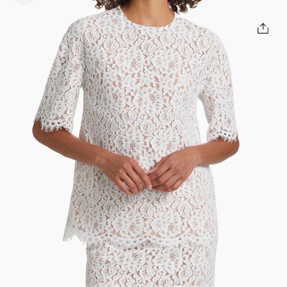 MICHAEL KORS COLLECTION White Short Sleeve Crewneck Lace Top Size XL🌸